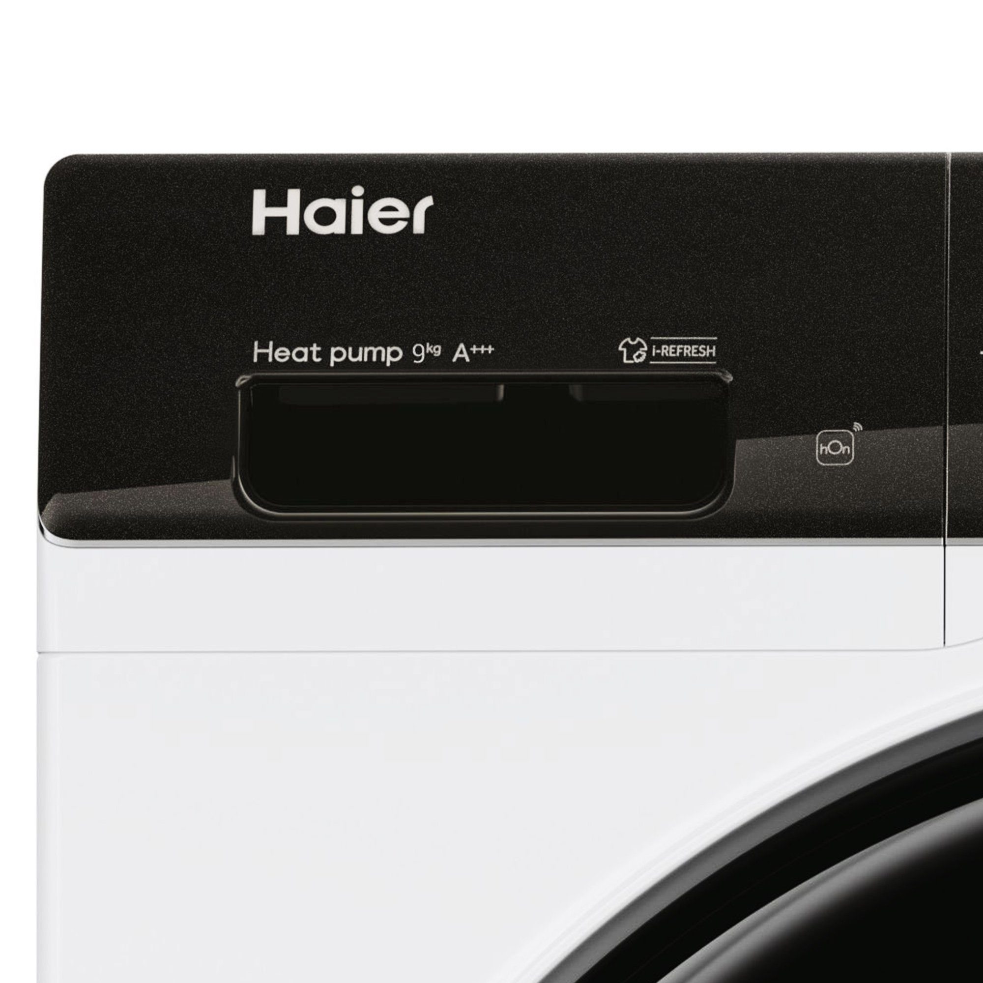 Haier Wärmepumpentrockner weiss HD90-A3TEAM5, 9 kg, Smart hOn App mit künstlicher Intelligenz, Ablaufschlauch