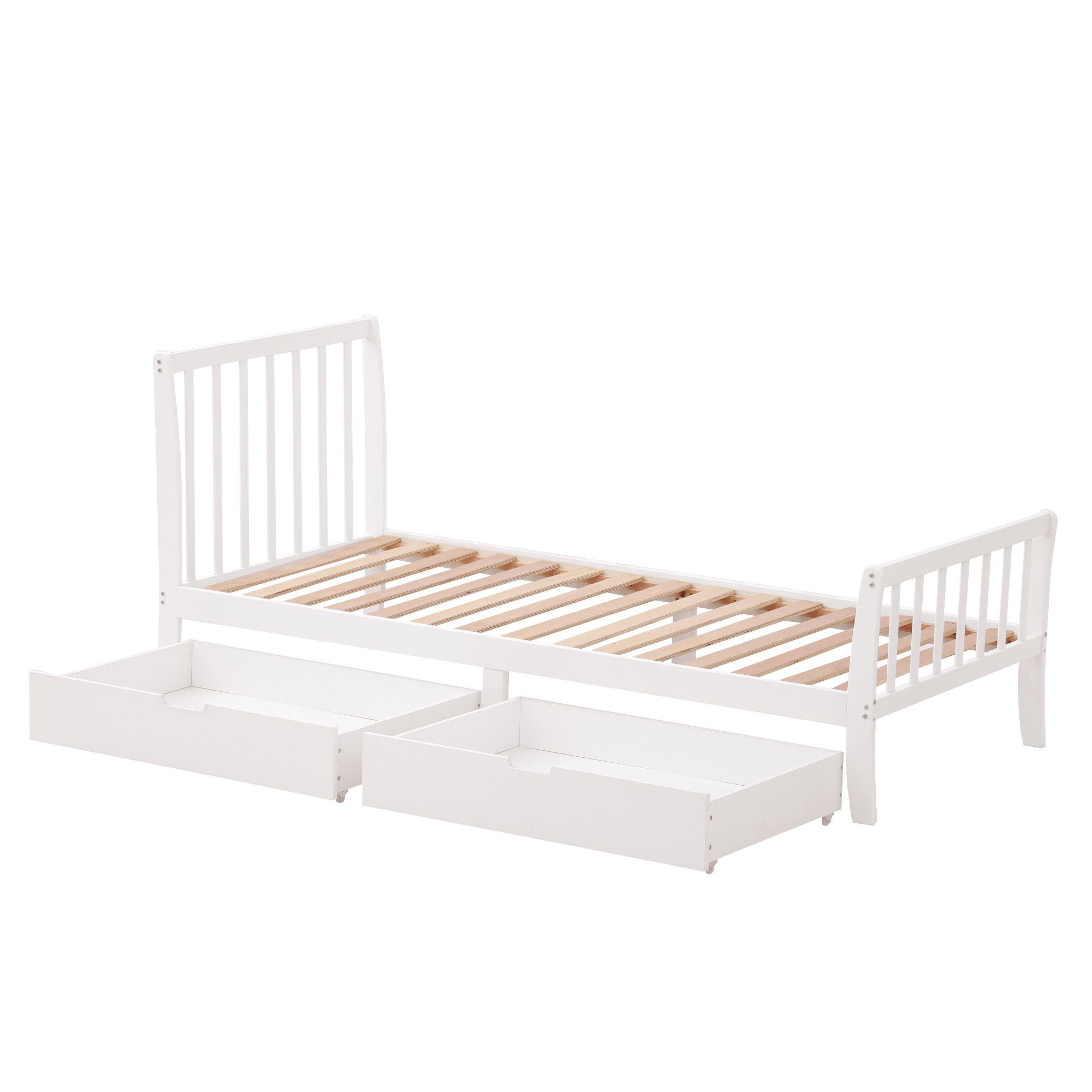 Celya Holzbett Doppelbett,Jugendbett,mit Schubladen zur Aufbewahrung, Rahmen aus Kiefernholz, 90x200cm, weiß