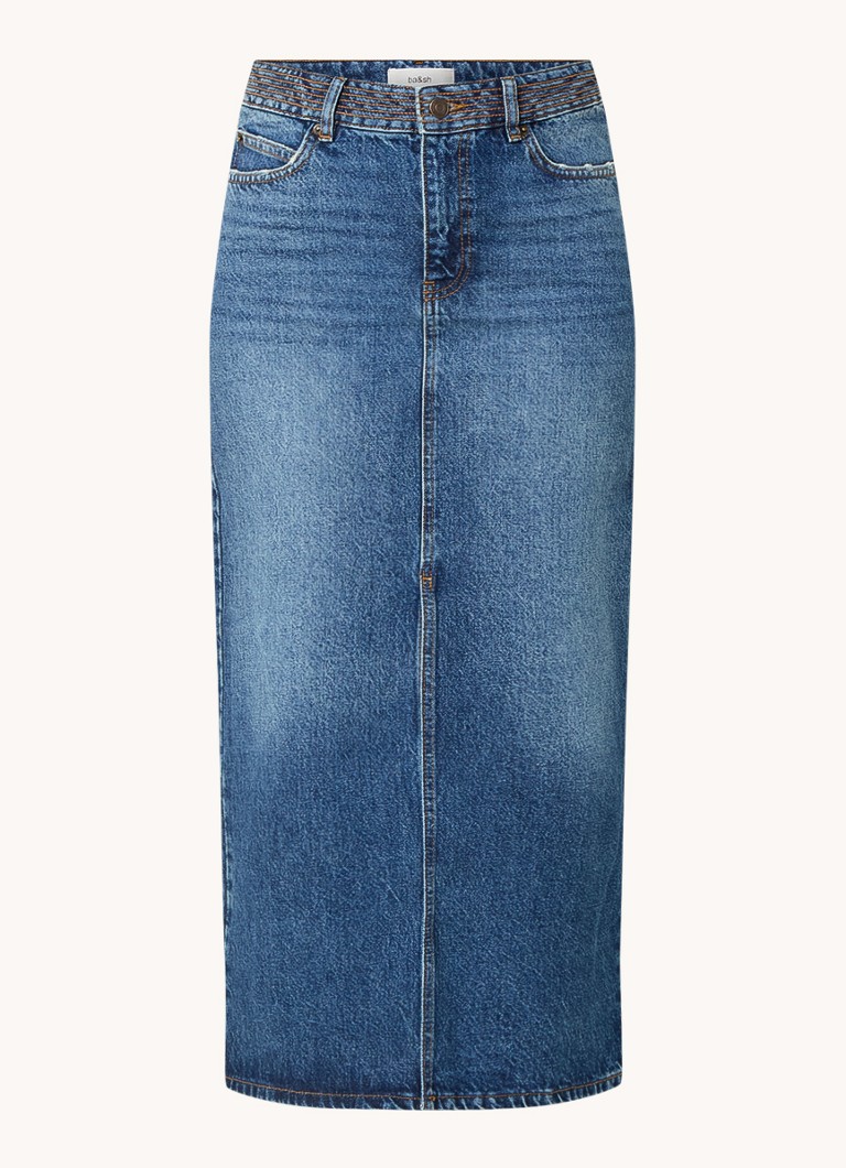 Fustă midi din denim Ba&sh Math cu crăpătură