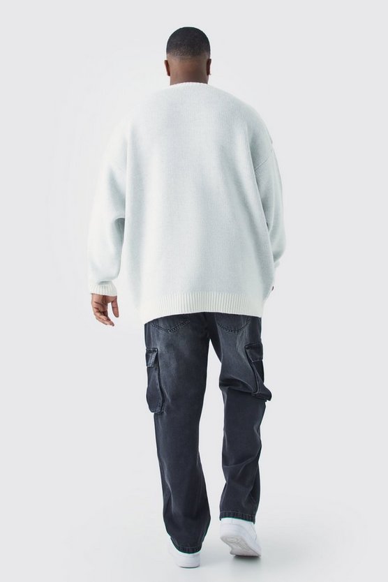 Plus Oversize Fußball-Pullover mit V-Ausschnitt