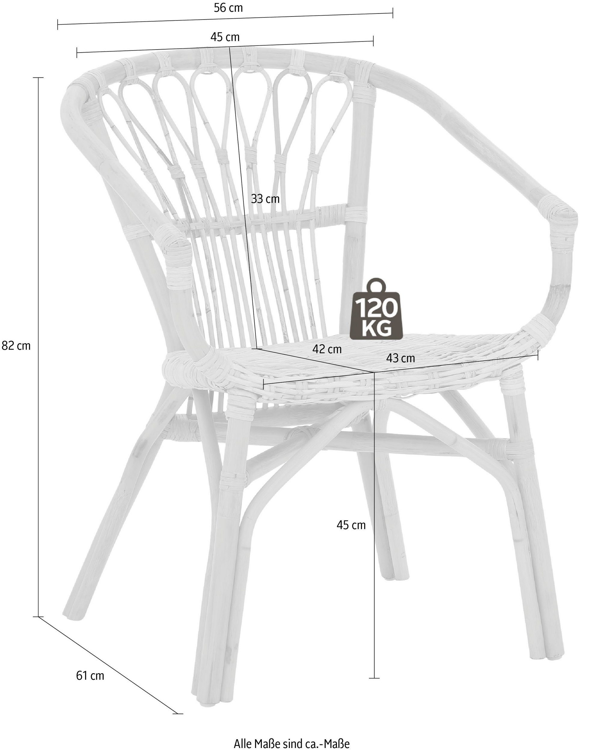 loft24 Rattanstuhl Kello (Set, 2 St), Rattangeflecht im maritimen Stil, Sitzhöhe 45 cm