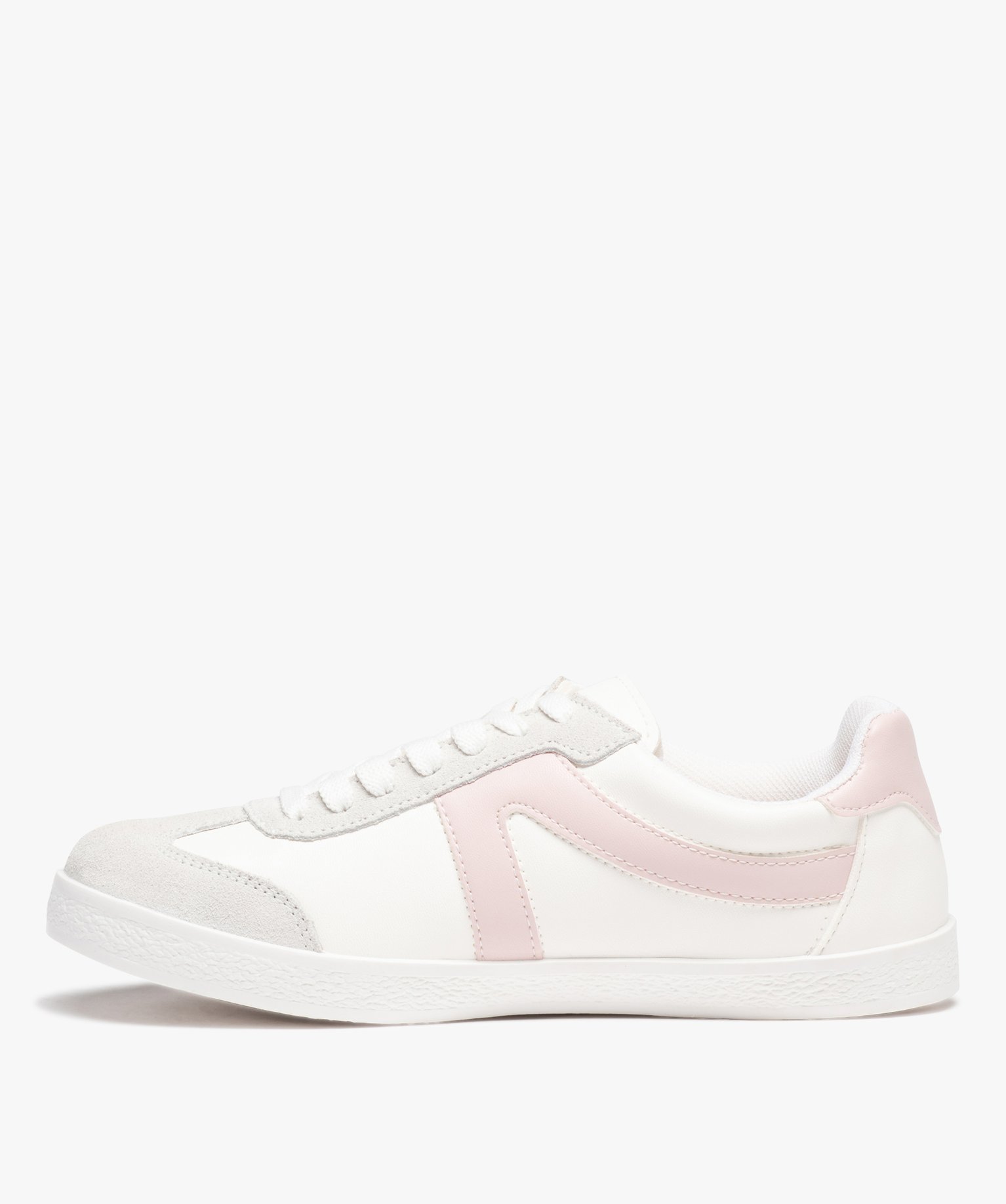Baskets femme unies et à lacets bandes contrastées blanc | GEMO