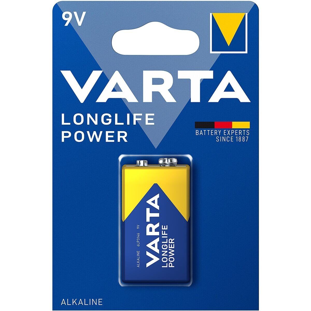 VARTA LONGLIFE Power Batterie, (9 V, 1 St), E-Block / 6LP3146, 9 V, Alkali