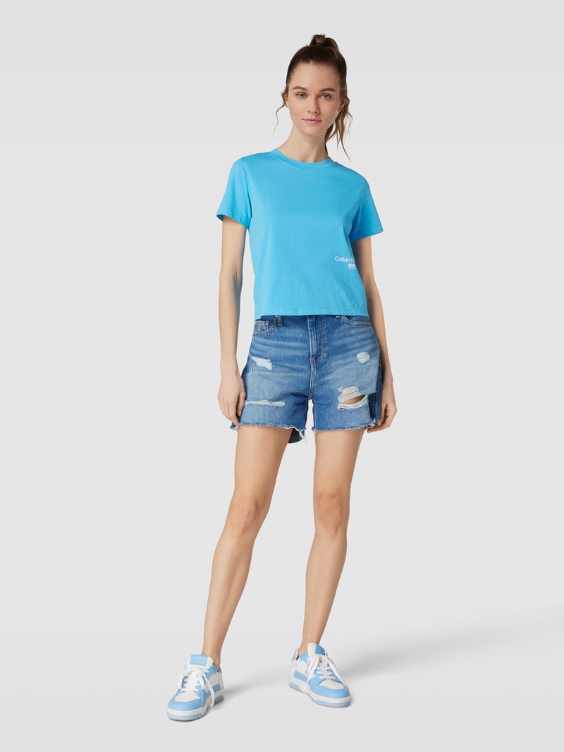T-Shirt mit Label-Print in bleu