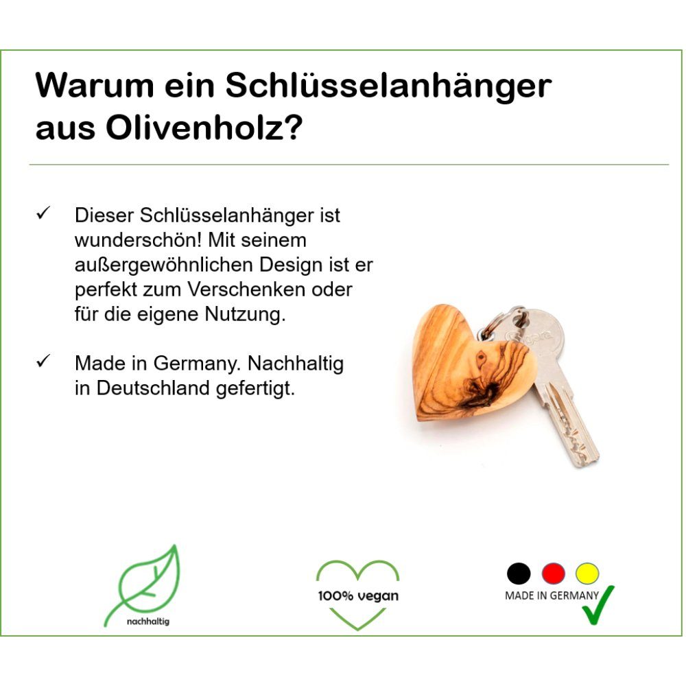 Olivenholz-erleben Schlüsselanhänger Schlüsselanhänger HERZ edles Olivenholz (1-tlg), Schöne Geschenk Idee, handgefertigt, 100% Olivenholz