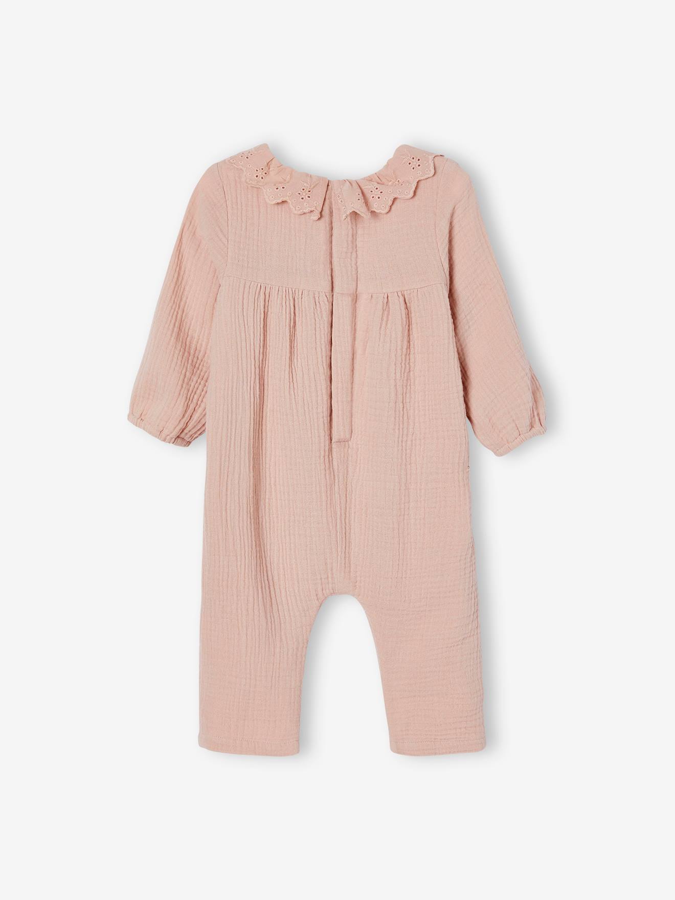 Combinaison en gaze de coton doublé bébé bois de rose