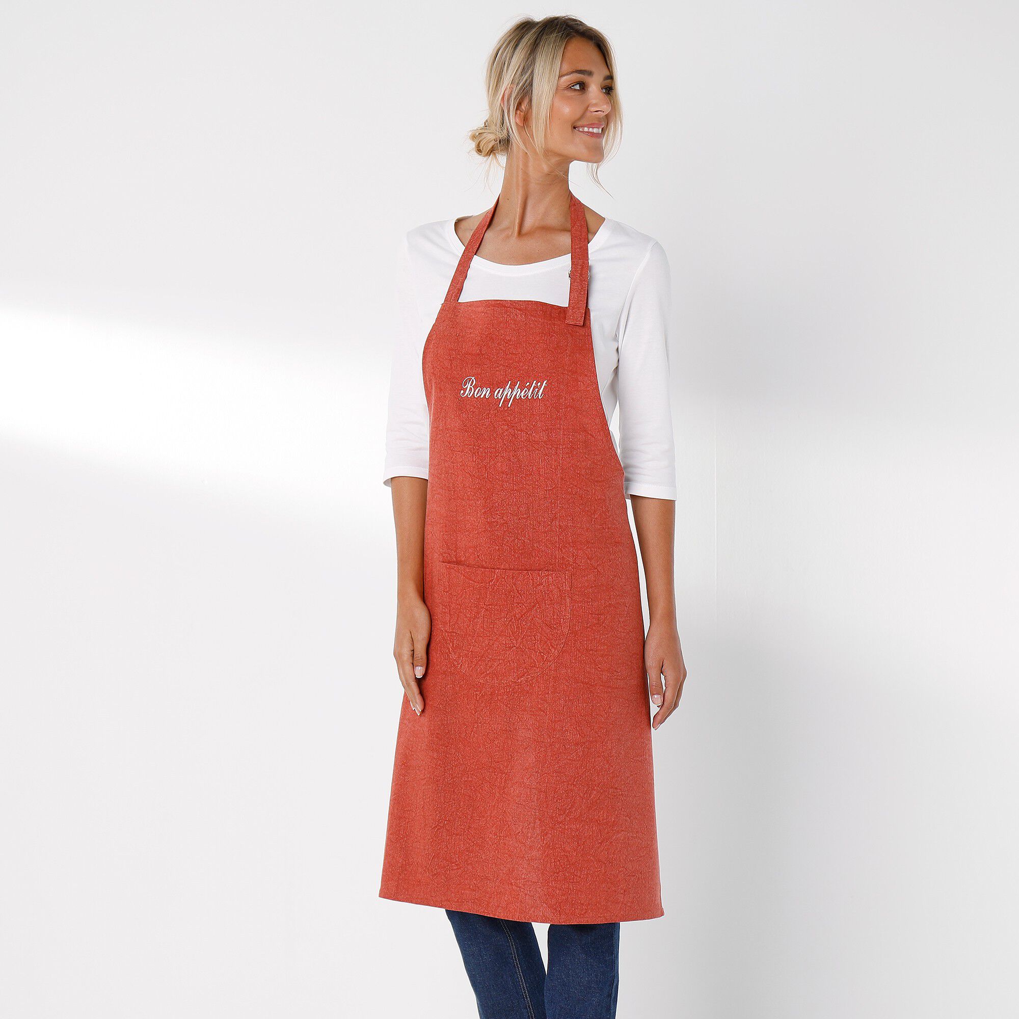 Tablier bavette coton et lin uni personnalisable