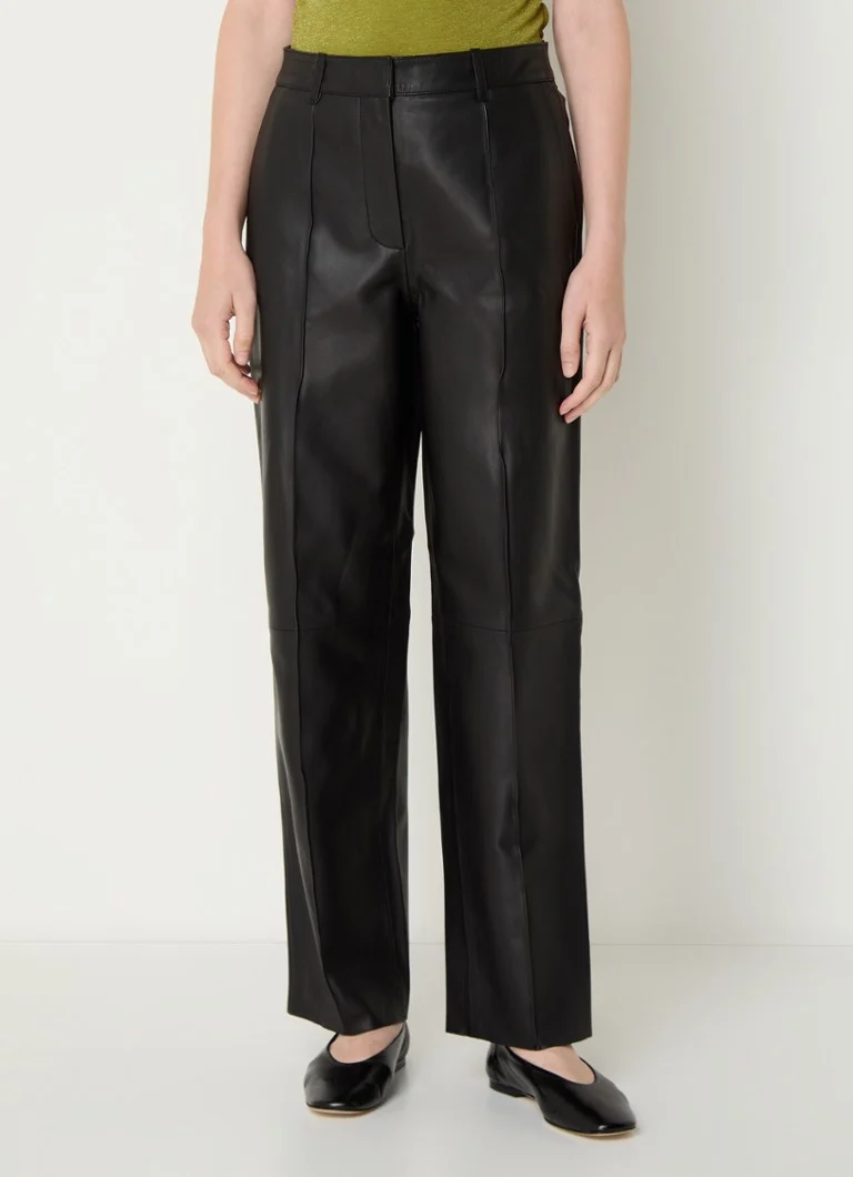 Selected Femme Annemai mid-waist loose-fit lambskin trousers