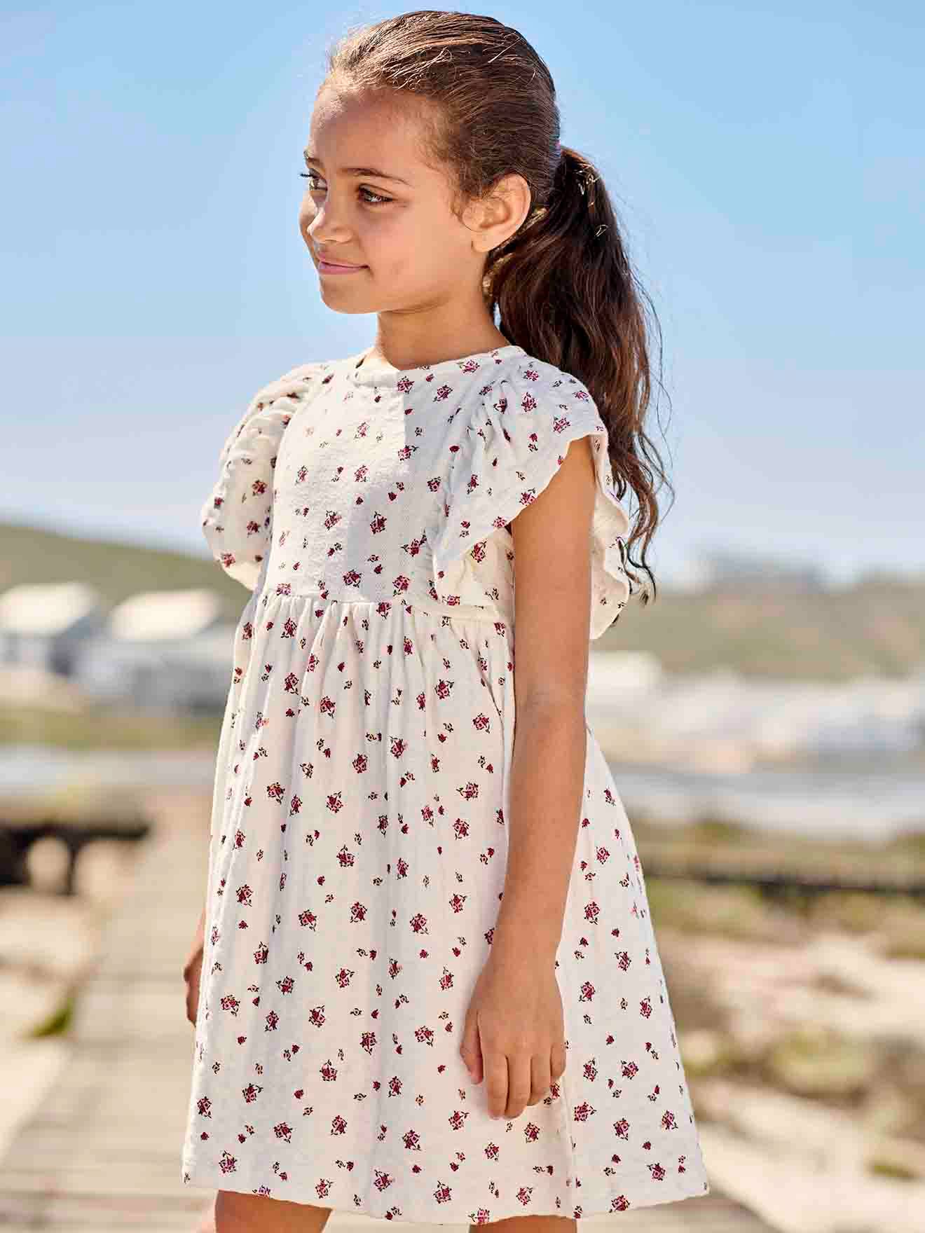 Vertbaudet Mädchen Kleid mit Reliefstruktur Oeko-Tex - mandarine