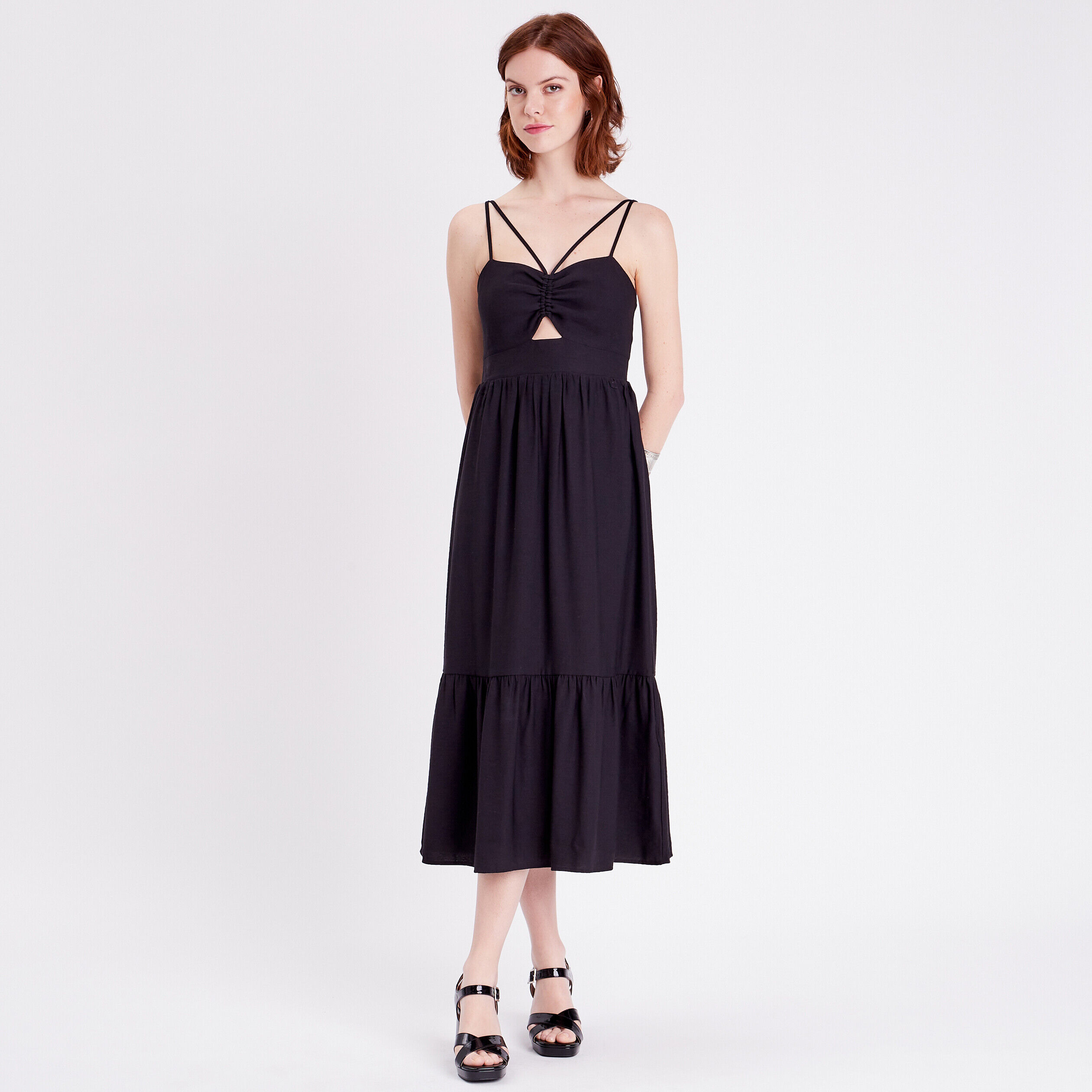 Robe évasée bretelles noir femme | Cache Cache