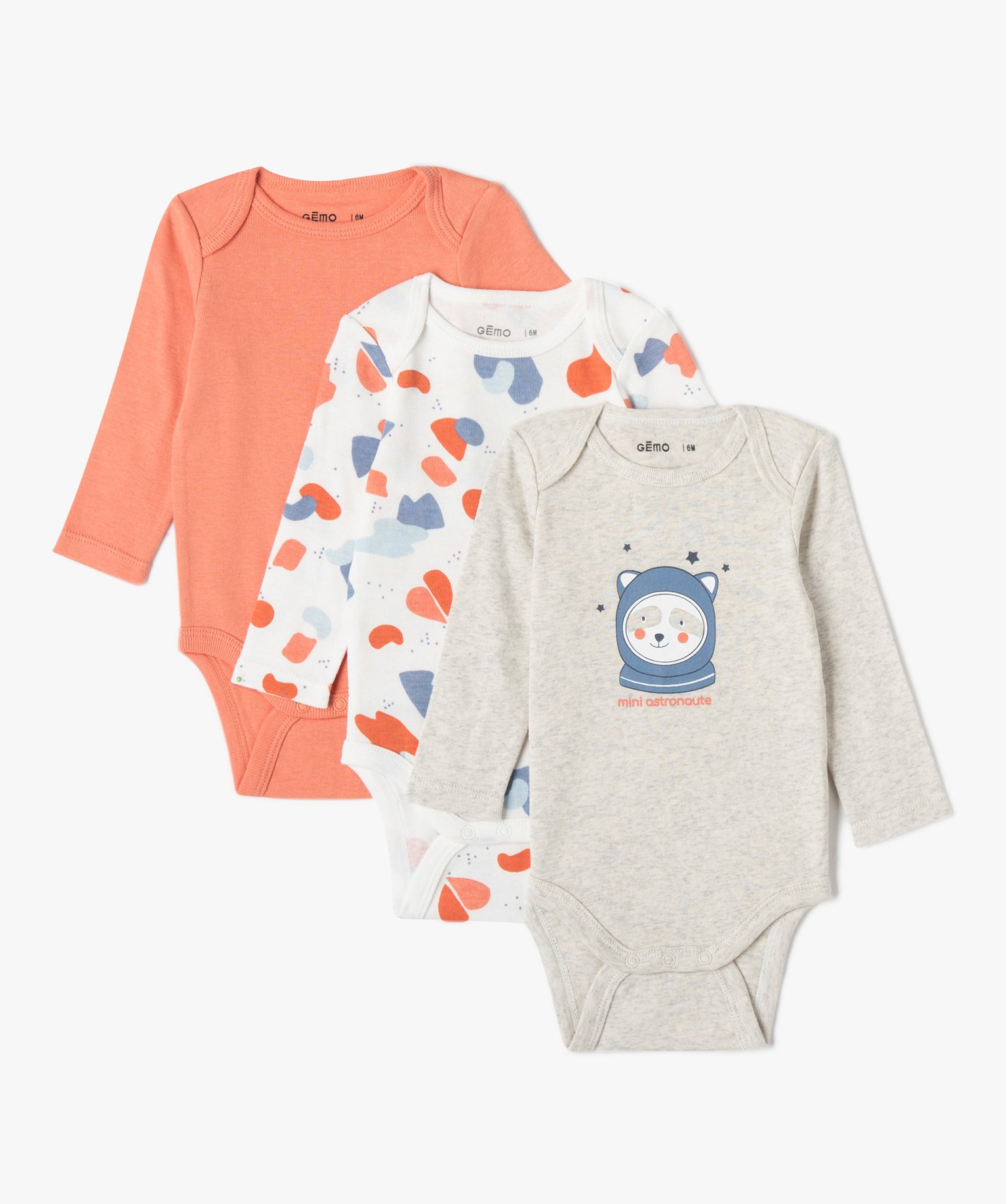 Bodies bébé imprimés à manches longues (lot de 3) multicolore | GEMO
