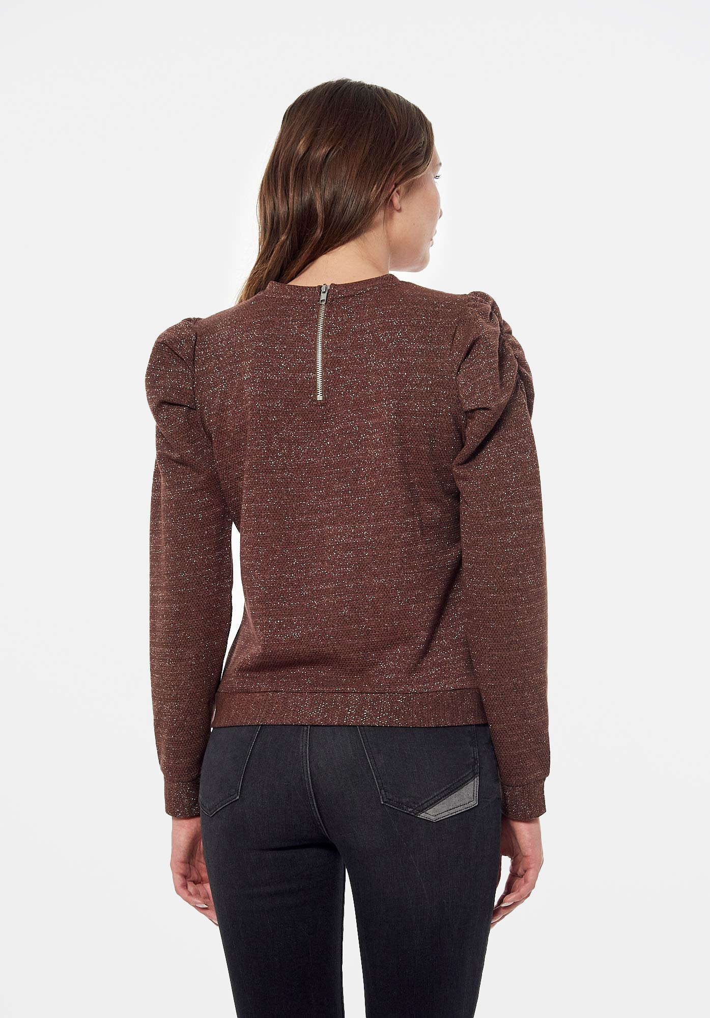 FLEXI  Pull marron pailleté Femme
