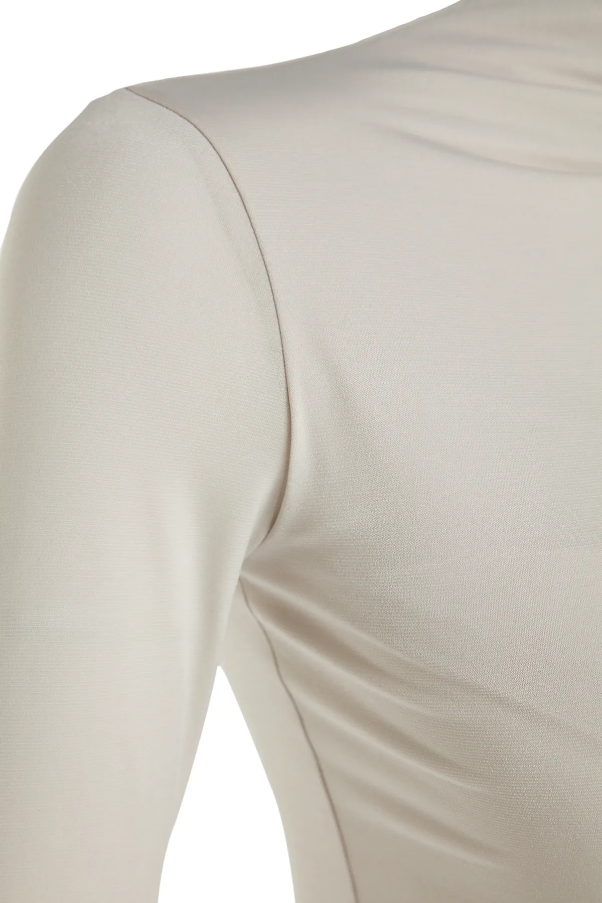 Trendyol Collection  Drapierte Crop-Bluse mit hohem Kragen in Hellstein TWOAW24BZ00164