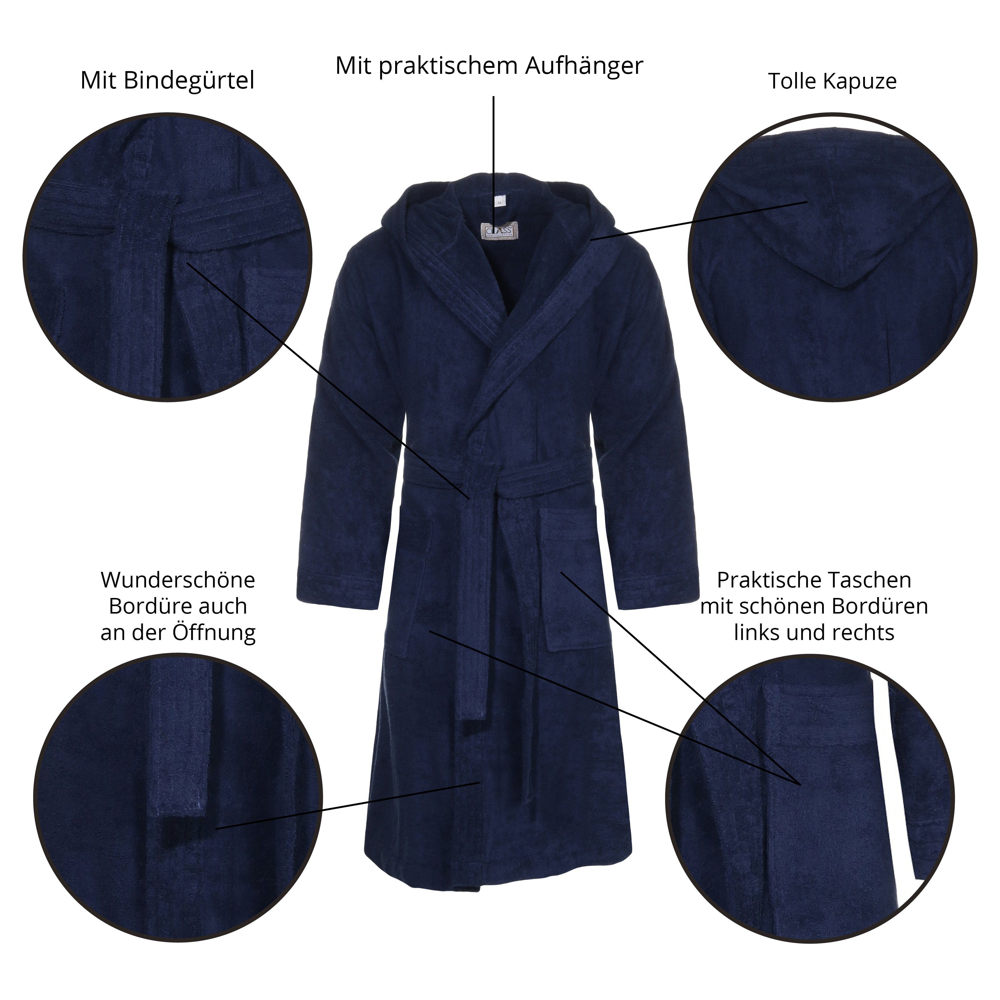 CLASS HOME COLLECTION Unisex-Bademantel Unisex Kapuzenbademantel Bademantel Kapuze 100% Baumwolle Frottee, Kapuze, Gürtel, Mit Kapuze, zwei aufgesetzten Taschen und Bindegürtel