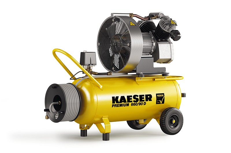 Kompresor Kaeser 1.1821.10010 Premium 660/90D 400 Volt + bęben w komplecie. Wąż powietrzny o długości 20 m