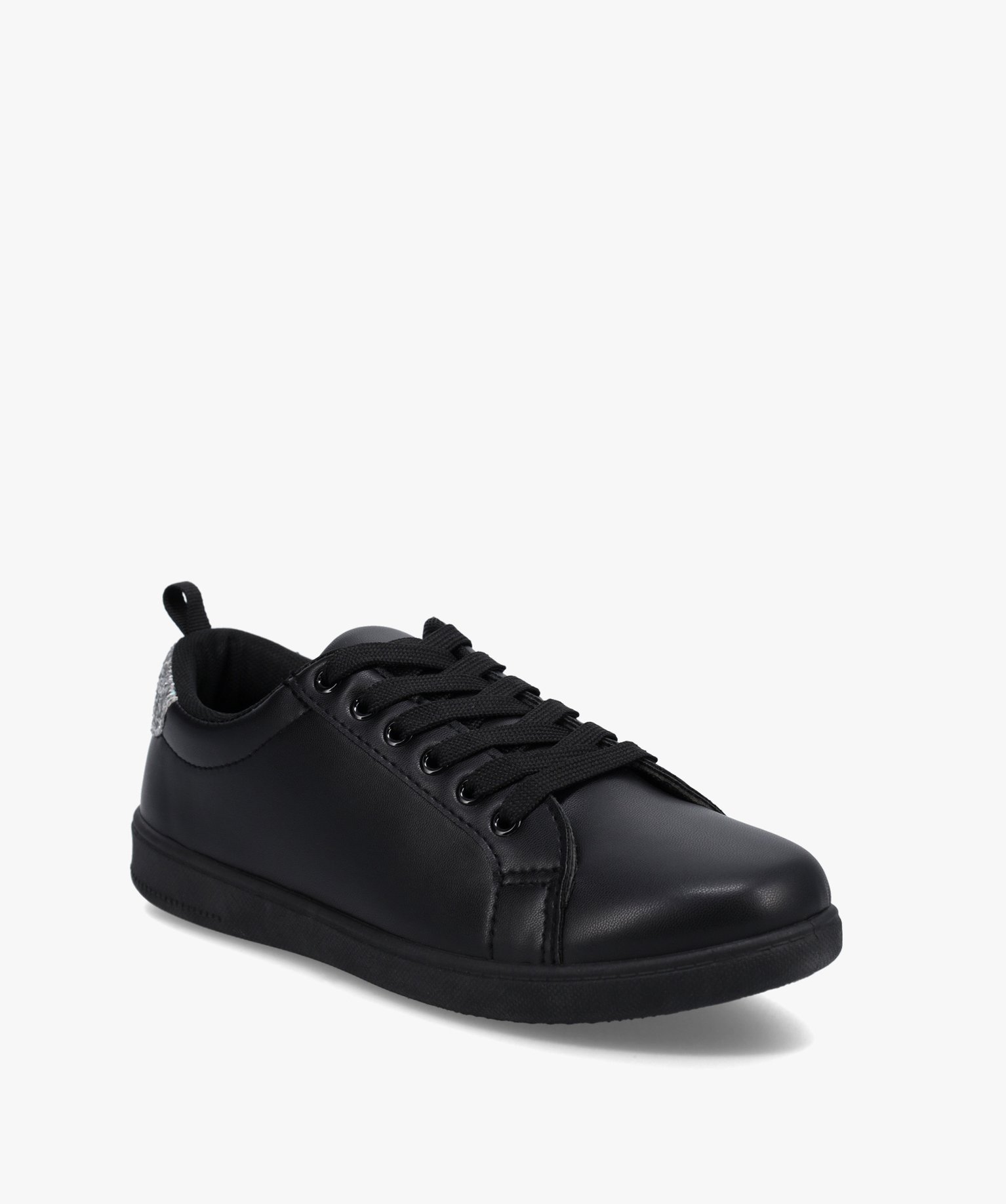 Tennis femme à lacets unies avec contrefort pailleté noir | GEMO