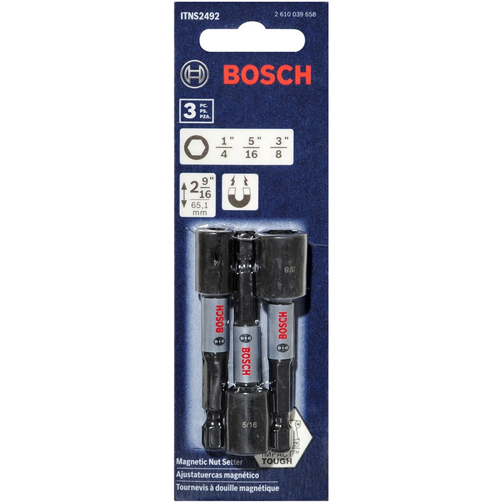 BOSCH 1/4-3/8inch x 65mm Magnetic Power Nutsetter Set - IMPACT TOUGH - 3 Piece
