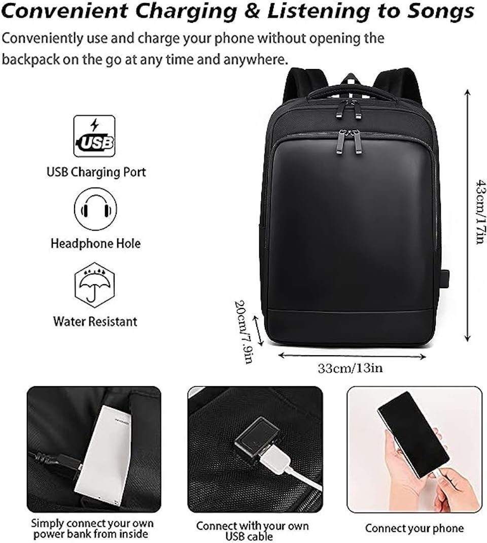 Diyarts Laptoptasche (Multifunktionaler Rucksack, Geräumig mit vielseitigen Stauraum), 15,6-Zoll Laptop-Rucksack aus wasserabweisendem PU-Leder