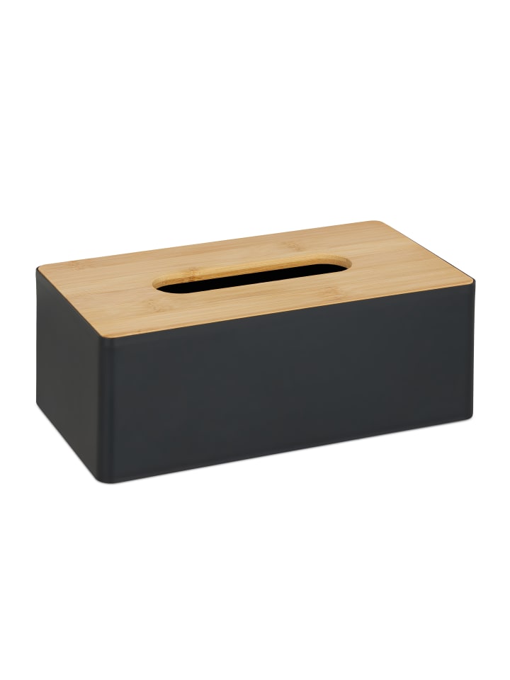relaxdays Tücherbox in Schwarz/Natur - (B)26 x (H)10 x (T)14 cm günstig kaufen onesize