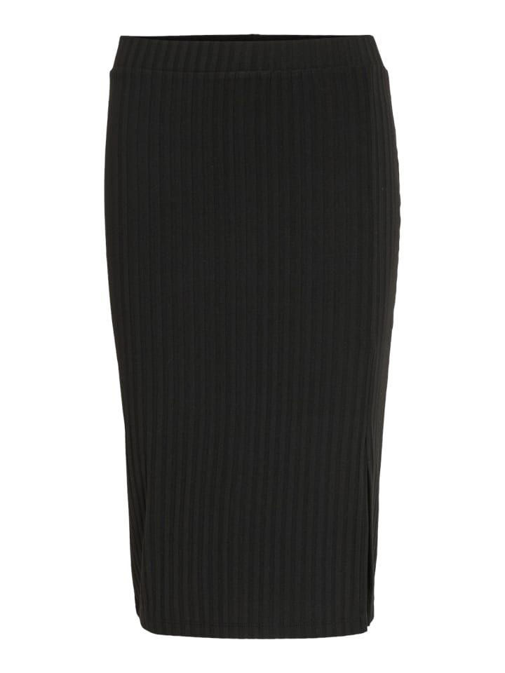 Vila Gerippter Jersey Bleistift Rock High Waist Midi Skirt in Schwarz günstig kaufen