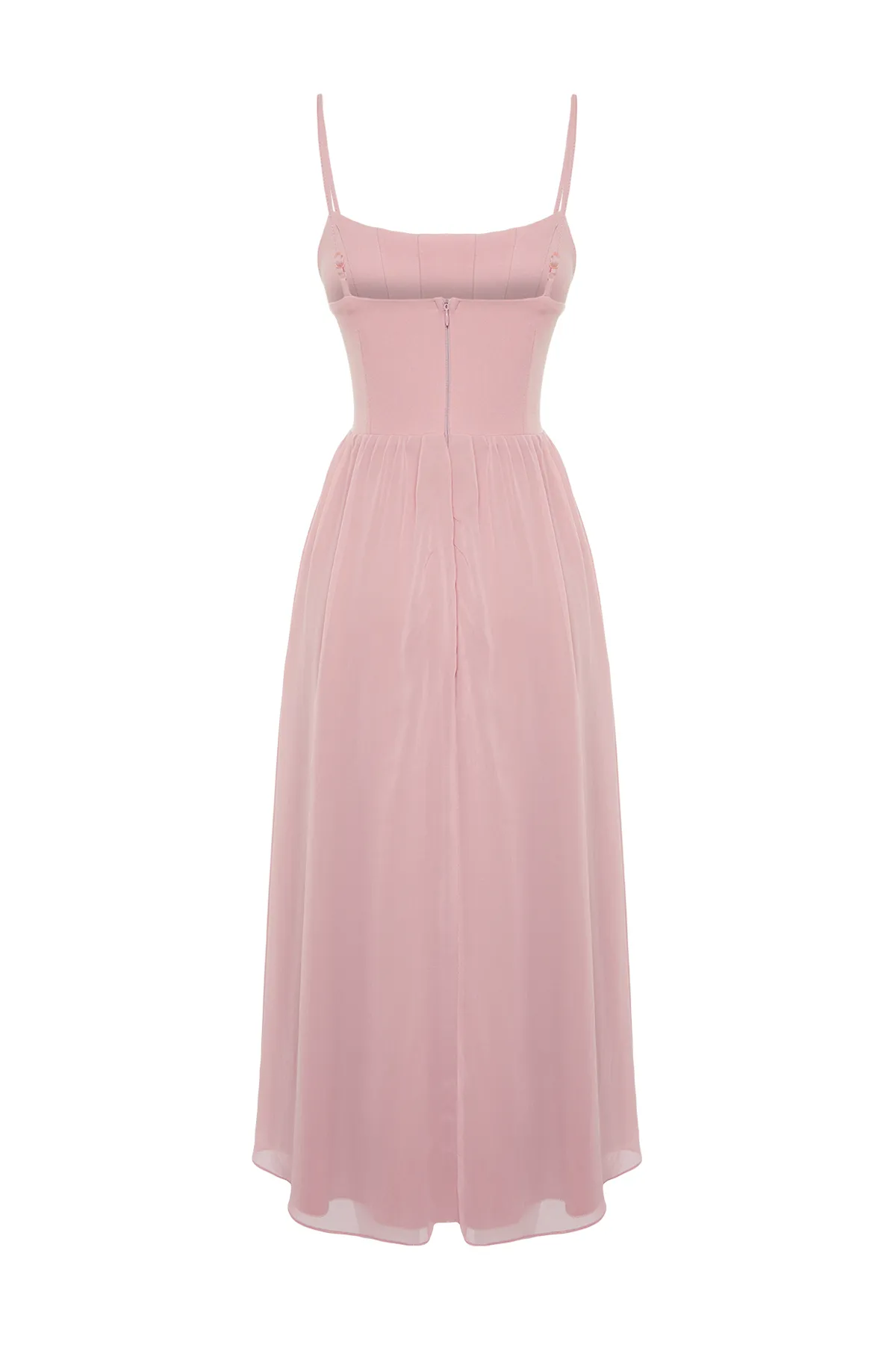 Trendyol Collection  Dusty Rose Taillenöffnung/Skater-gefüttertes Korsett, detailliertes, elegantes Abendkleid aus Tüll
