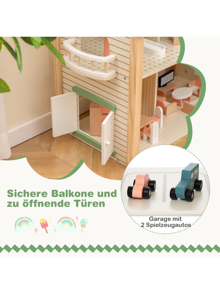 COSTWAY Puppenhaus Holz ab 3 Jahren in Grün günstig kaufen onesize