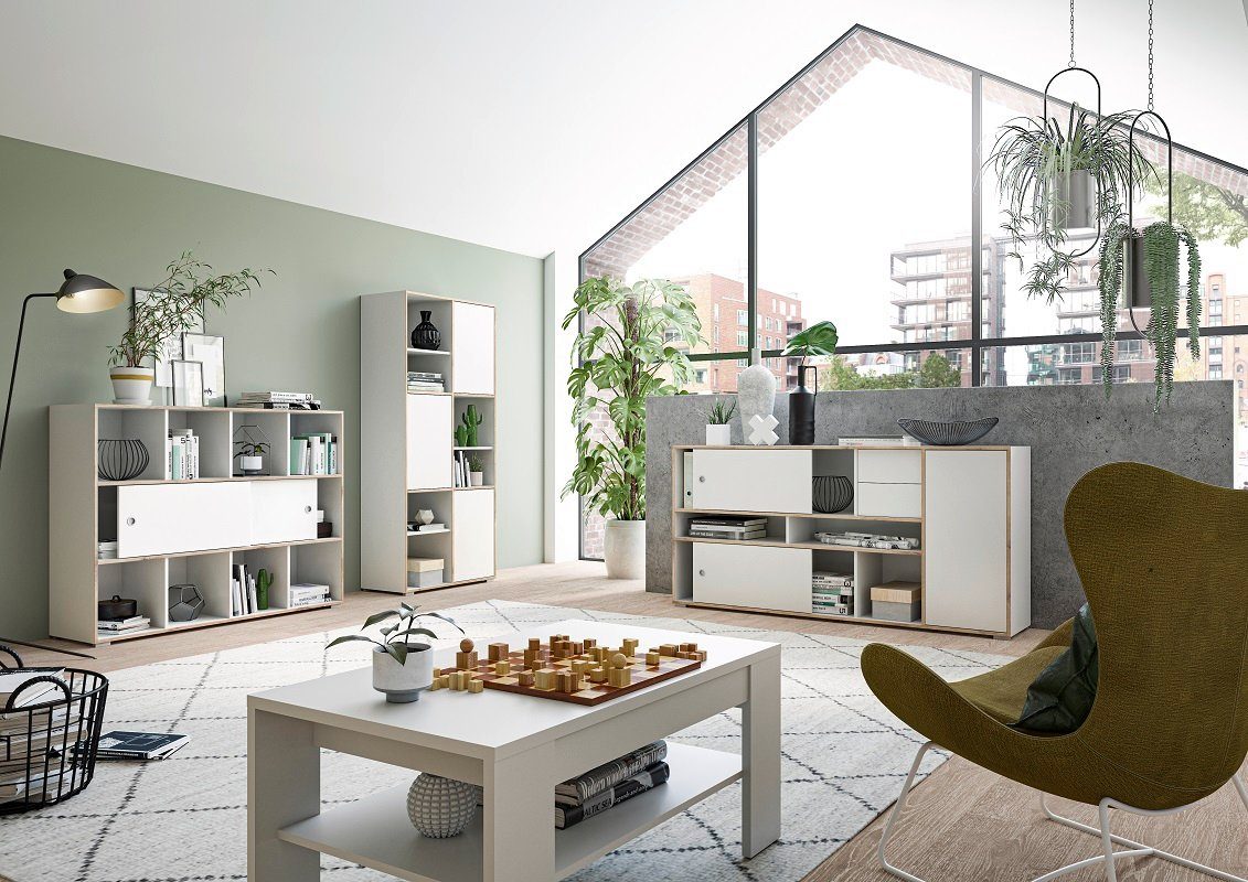 xonox.home Highboard Regalschrank Jesper, Skandinavisch, weiß / Eiche