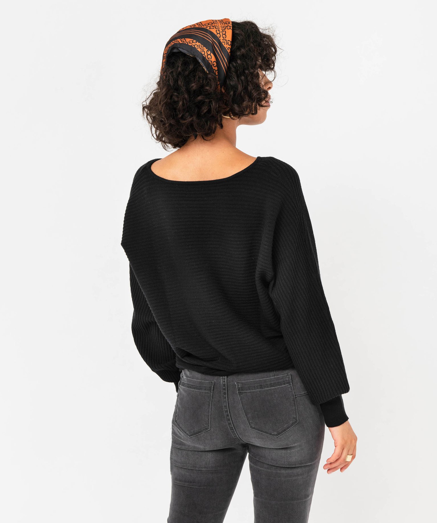 Pull en maille ctelée avec manches chauve-souris femme noir | GEMO