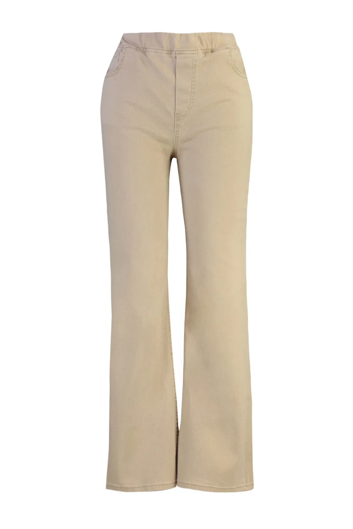 Trendyol Curve  Beigefarbene Jeans mit spanischem Bein und elastischem Bund TBBAW23CJ00060