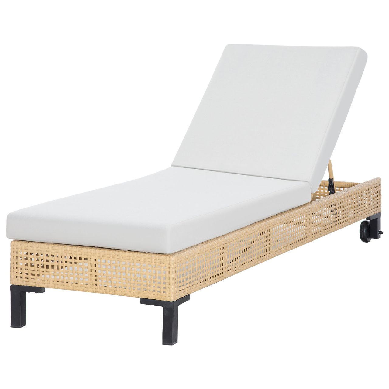 Outsunny Polyrattan Sonnenliege Gartenliege mit Kissen 3-stufig verstellbar Rattanliege Gartenmöbel Liege Stahl Natur 65 x 200 x 31 cm