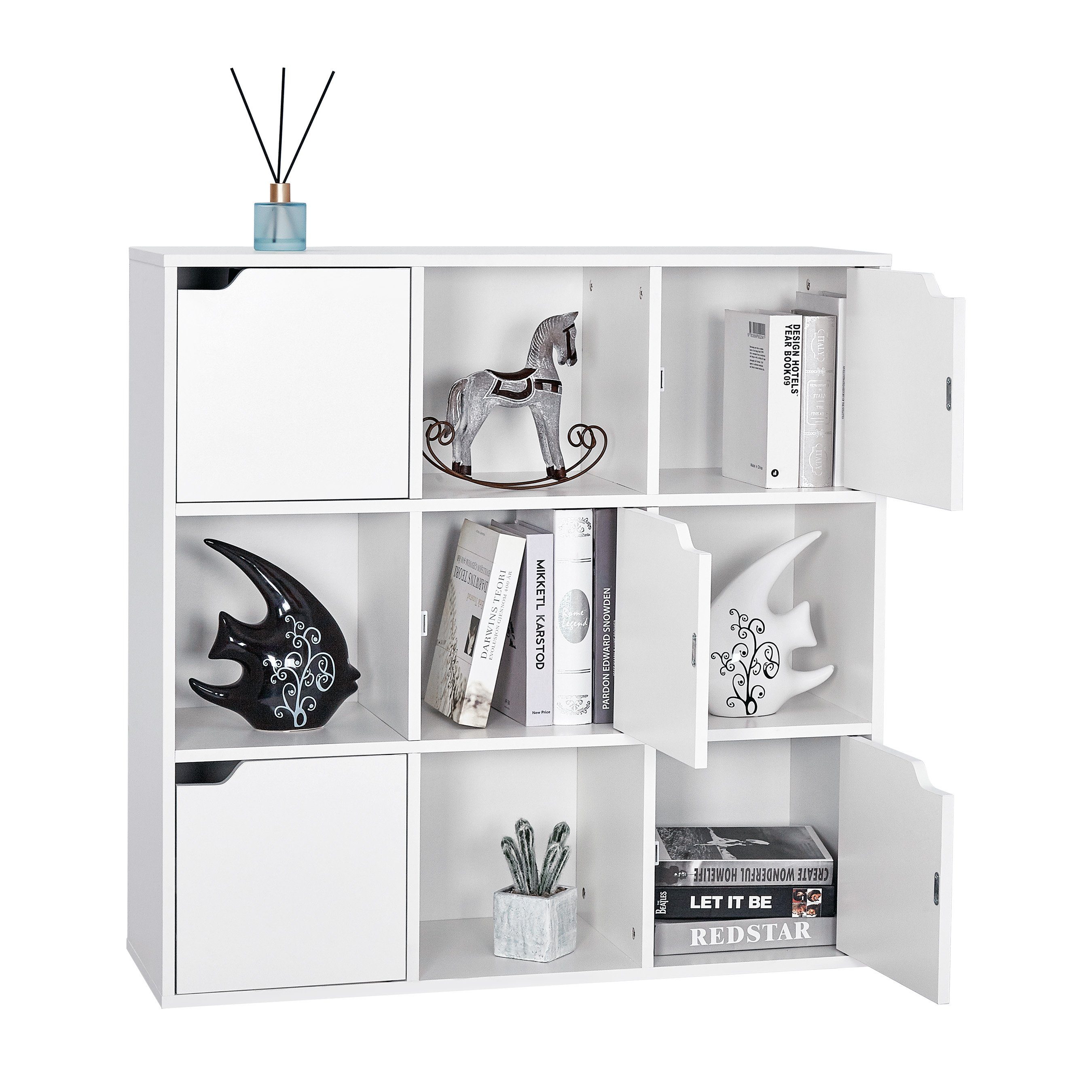 Mondeer Bücherregal Bücherschrank, Aufbewahrungsregal, 9 Fächer mit 5 Türen, Moderner Stil
