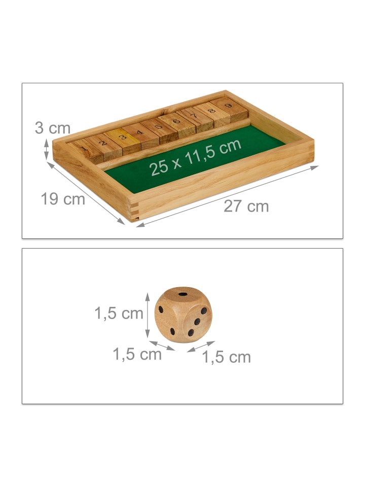 relaxdays Shut the Box Spiel in Natur/Grün günstig kaufen onesize