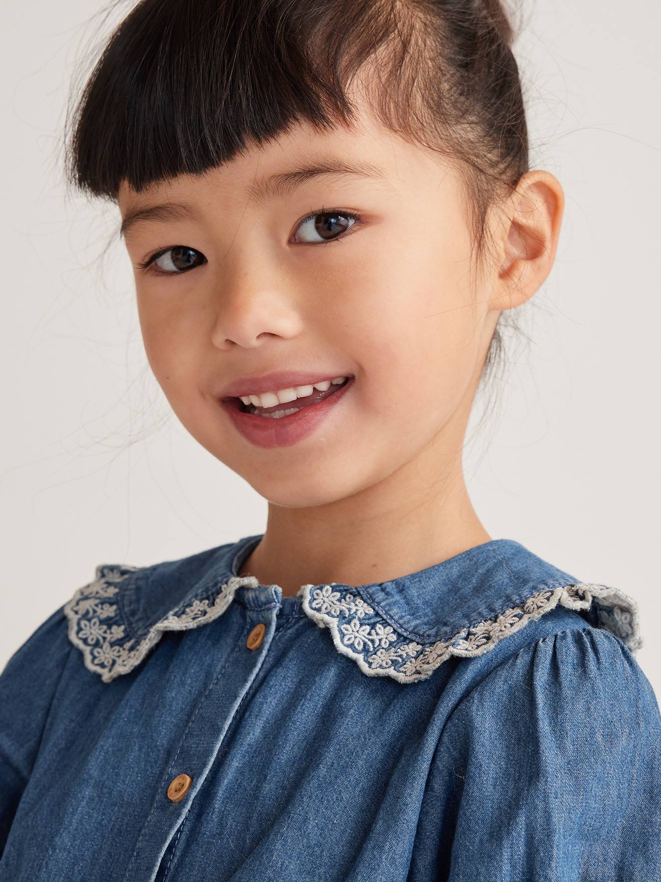Chemise en jean col claudine fille manches courtes stone