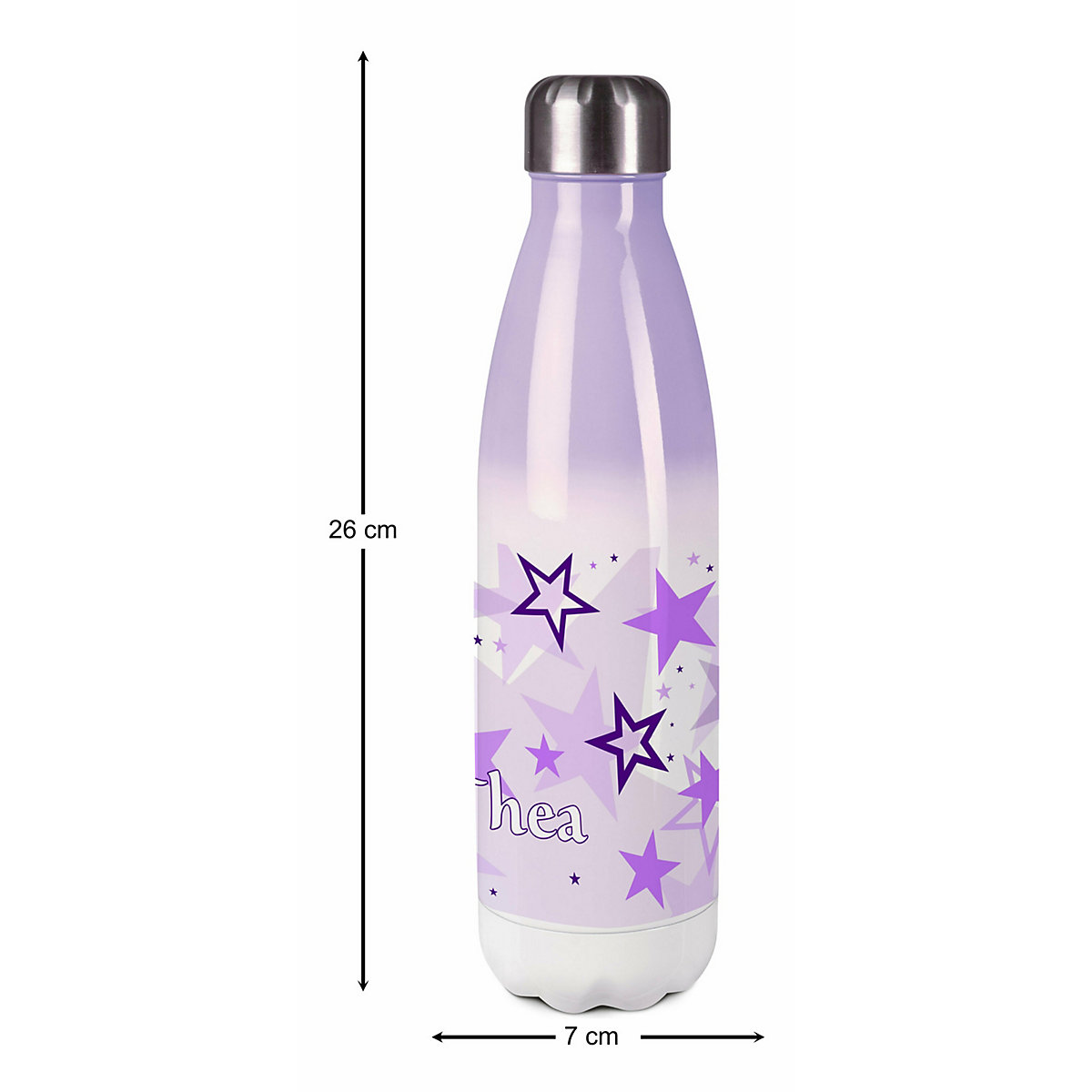 Edelstahl Kinder Thermoflasche / Trinkflasche bunt Sternenhimmel Farbe lila Spülmaschinenfest, Auslaufsicher, Bruchfest, Doppelwandig, Für Heißgetränke geeignet, Mit Deckel, Isoliert