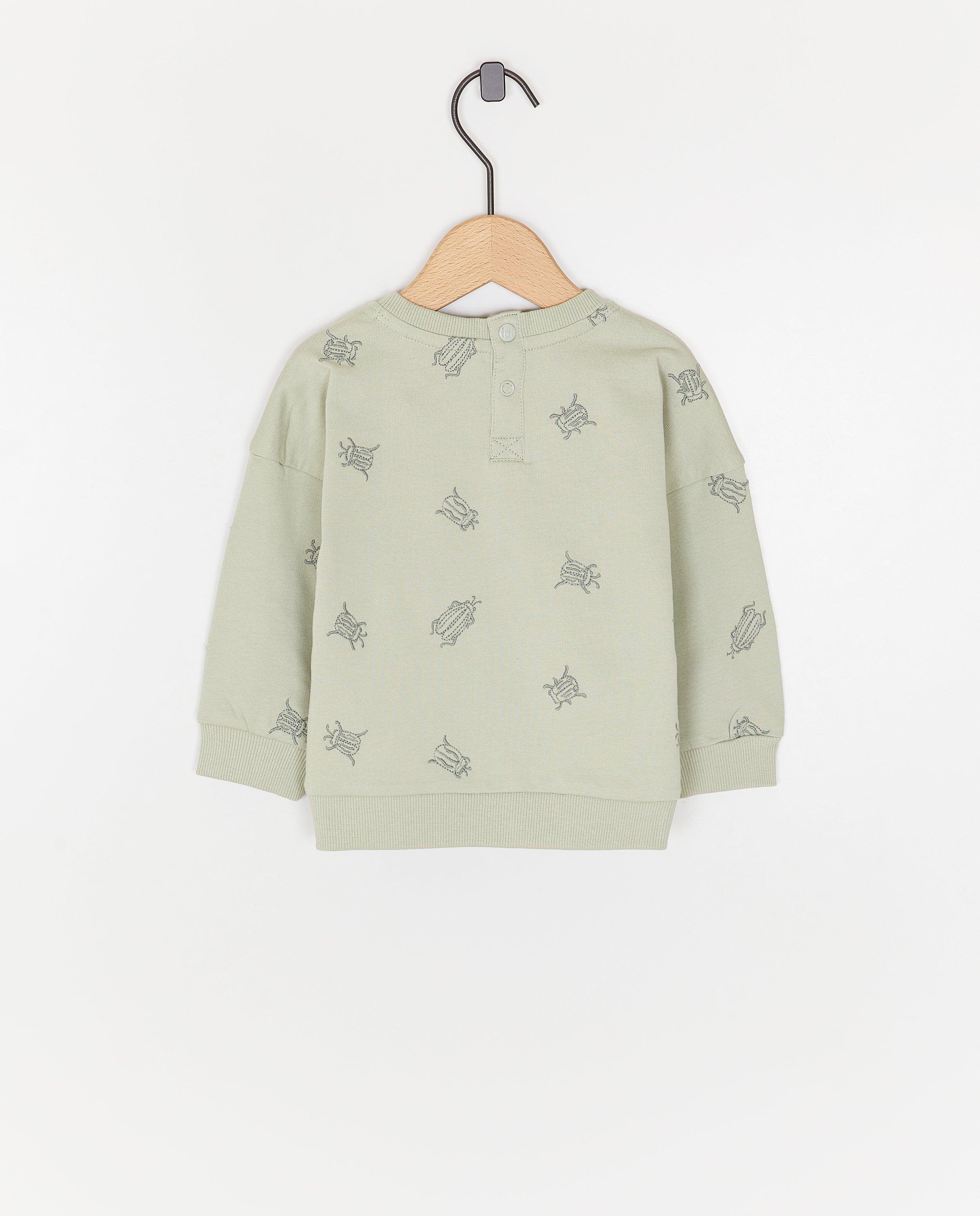 Pulover Little Dutch cu gândaci brodați verde deschis