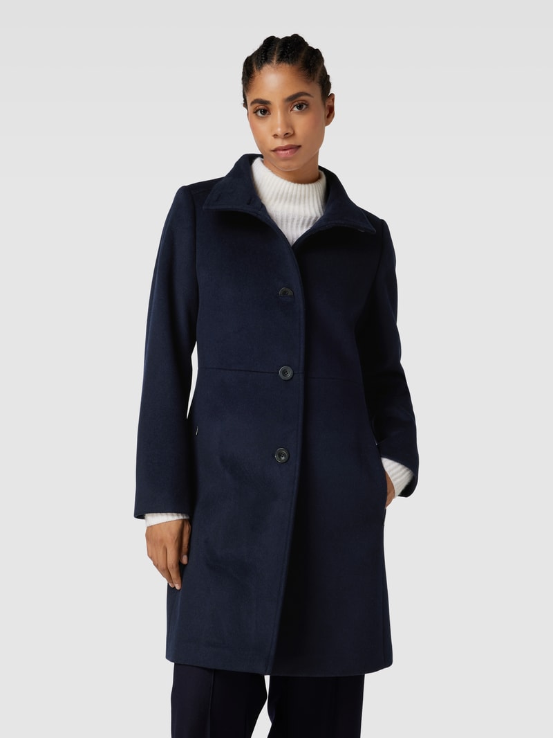 Mantel aus Lanawoll-Mix mit Stehkragen in marineblau
