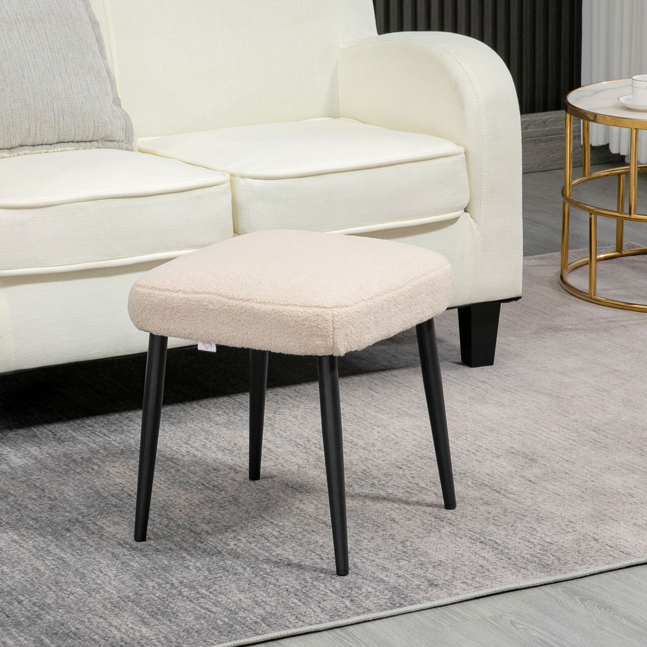 HOMCOM Fußhocker Sitzhocker Quadratischer Schminkhocker mit Kaschmir-Optik