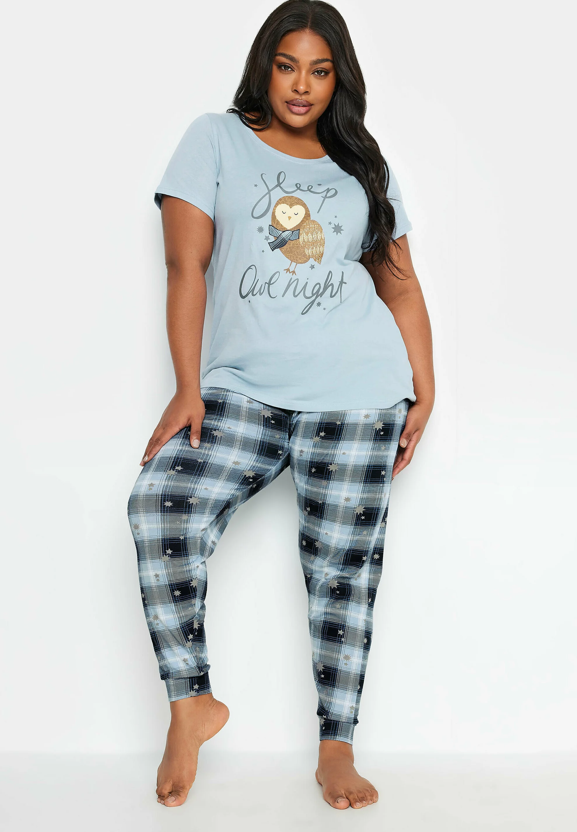 Conjunto de pijama de noche a cuadros con búho para dormir de Yours Clothing