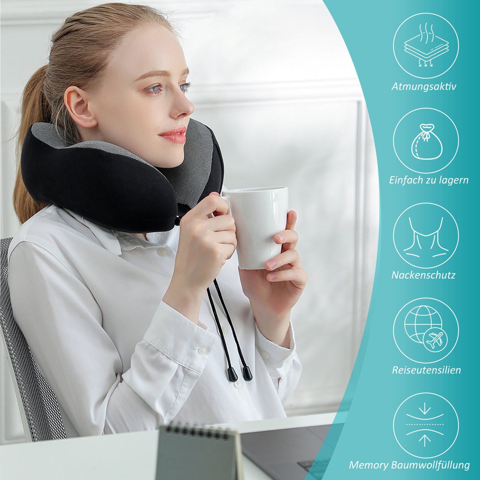 CALIYO Nackenkissen Nackenkissen, Nackenhörnchen Memory Foam, Ergonomisch Gestaltetes Reisekissen, Nackenkissen Reise