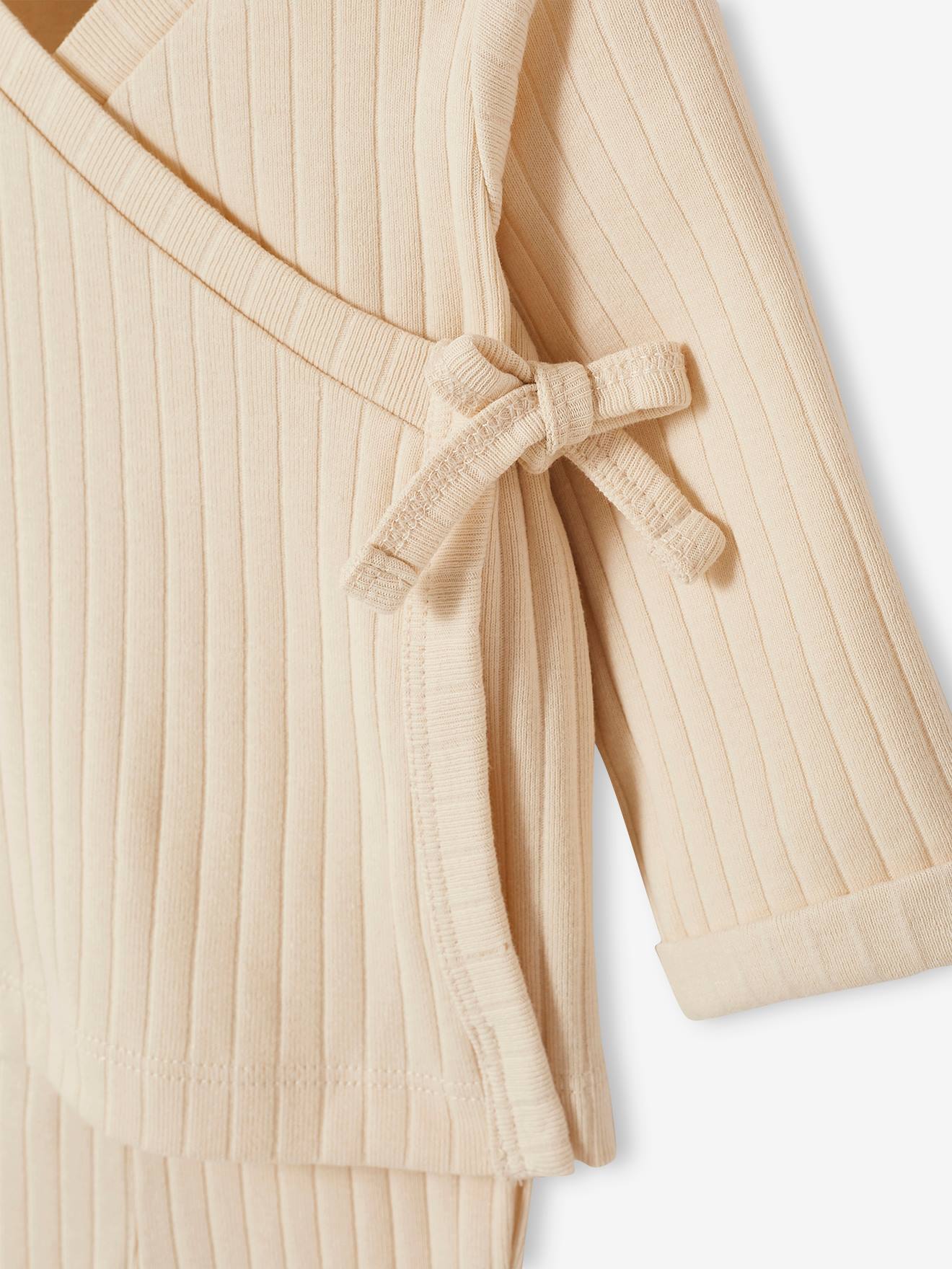 Vertbaudet Baby-Set: Jäckchen & Hose, Rippenjersey - sand