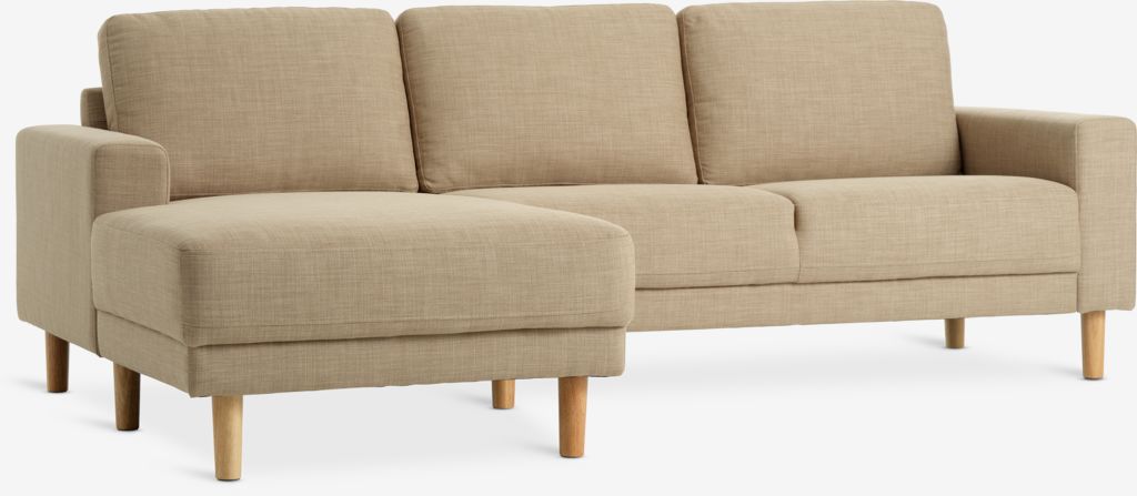 EGENSE Sofa z szezlongiem EGENSE tkanina piaskowa/kolor dębu