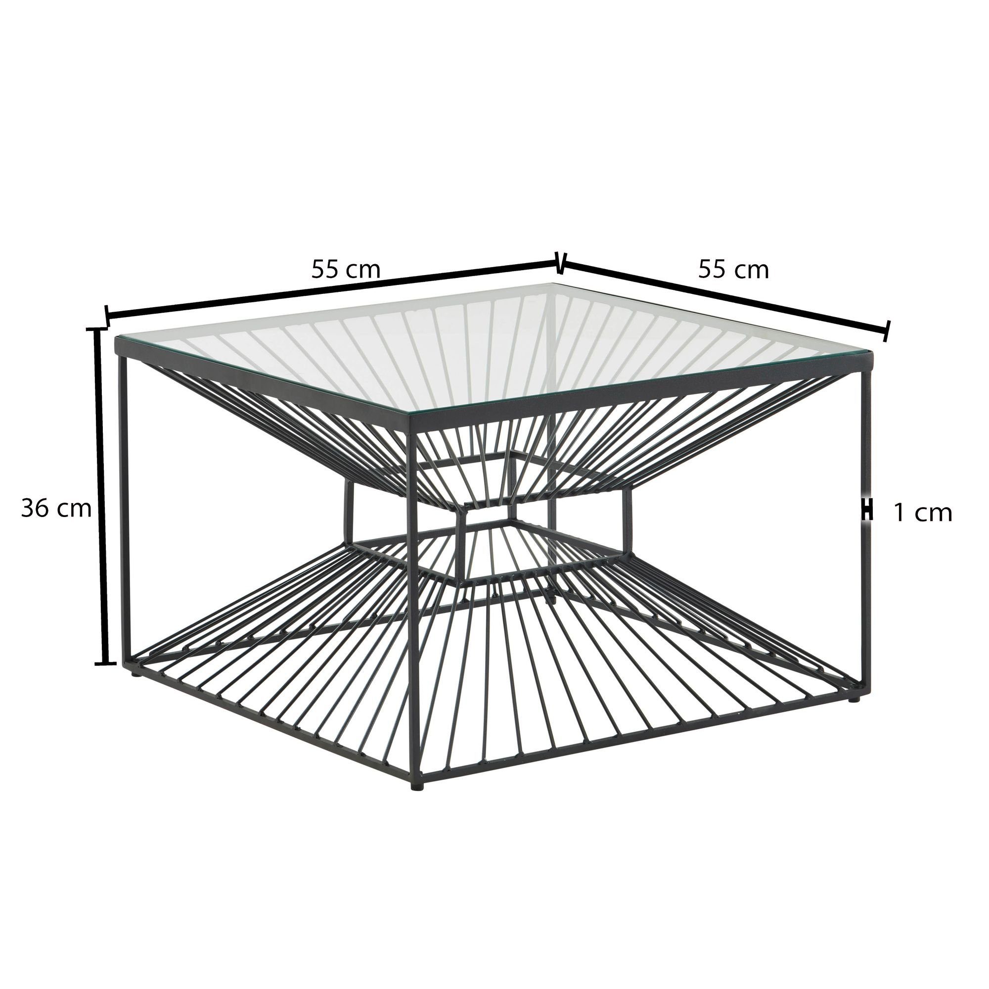FINEBUY Couchtisch FB82286 (Glas Metall 55x55x36 cm, Sofatisch Schwarz), Wohnzimmertisch Quadratisch, Beistelltisch Modern