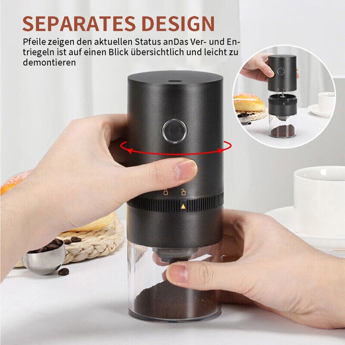 Yoyaxi Kaffeemühle Kabellose Kaffeemühle, elektrische USB-wiederaufladbare, Kaffeebohnenmühle