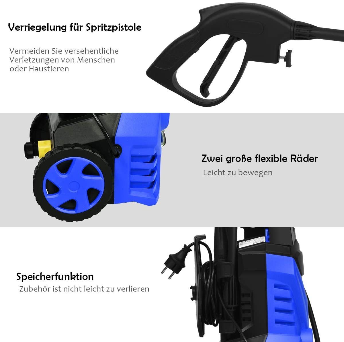 COSTWAY Dampfreiniger Hochdruckreiniger, 140 bar, 5 L/Min, Wassertemperatur 0-40℃, Blau