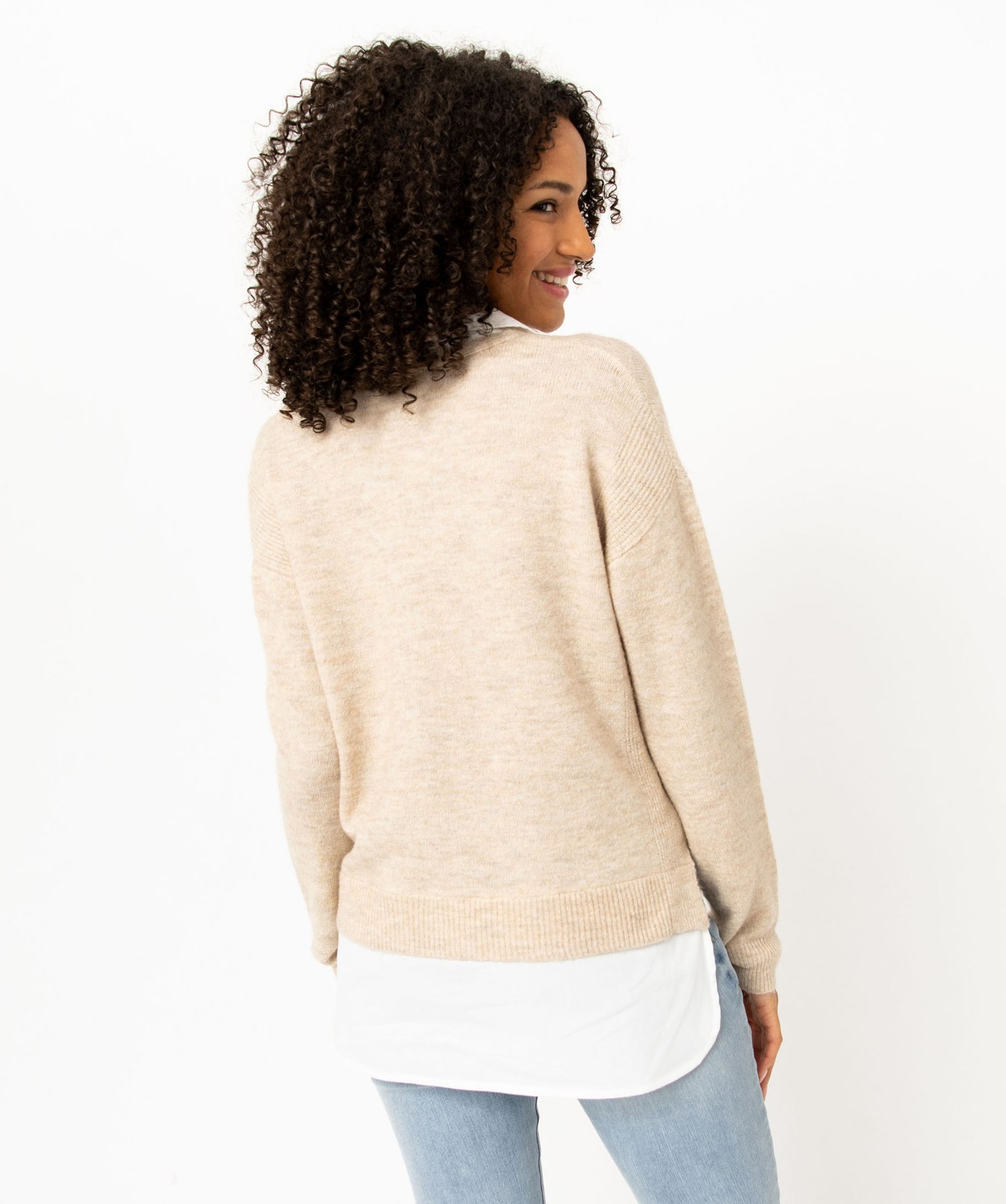 Pull 2 en 1 avec chemise femme beige | GEMO