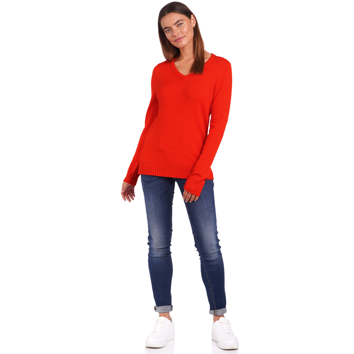 Damen Feinstrickpullover mit V-Ausschnitt