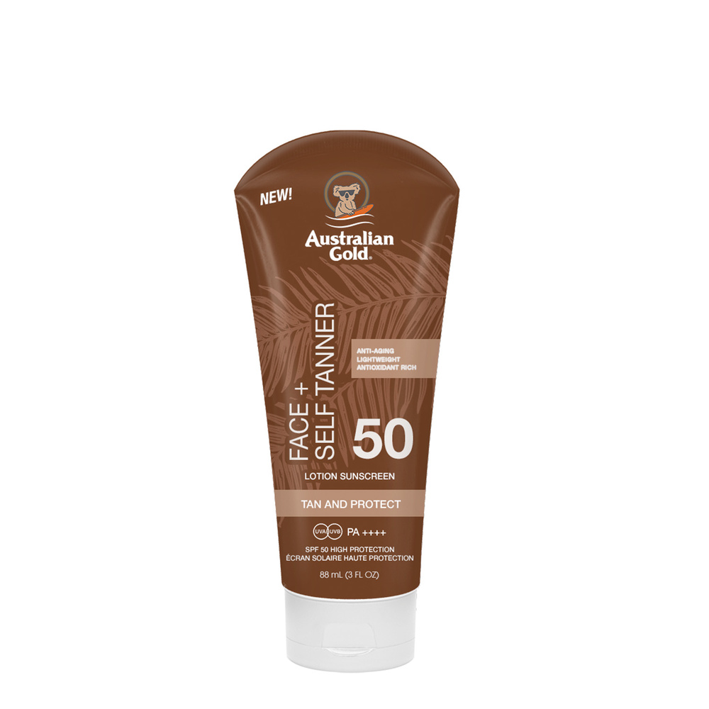 australian gold SPF 50 Visage + autobronzant 88 ml Crème solaire pour visage avec autobronzant