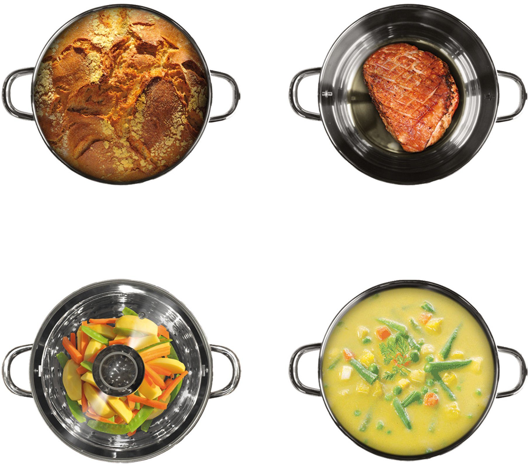 BEYOND Topf-Set, Edelstahl 18/8 (Set, 3-tlg), Kochen,Braten,Schmoren,Backen,Dünsten,Dämpfen,Blanchieren,Induktion