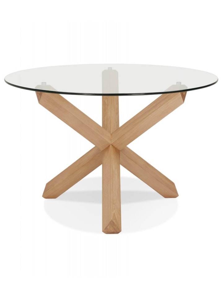 KADIMA DESIGN Runder Esstisch aus Glas und Eiche | Natürlicher Stil in Transparent-Beige günstig kaufen onesize