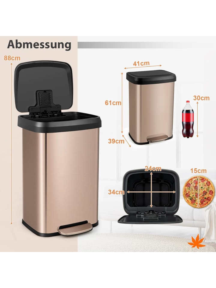 COSTWAY Mülleimer 50L in Gold günstig kaufen 41 cm
